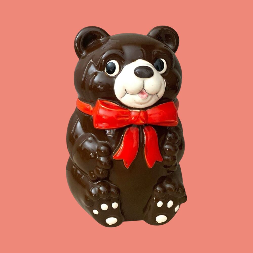 Vintage Teddy Bear Cookie Jar: Brown Ceramic Kawaii Kitchen Decor